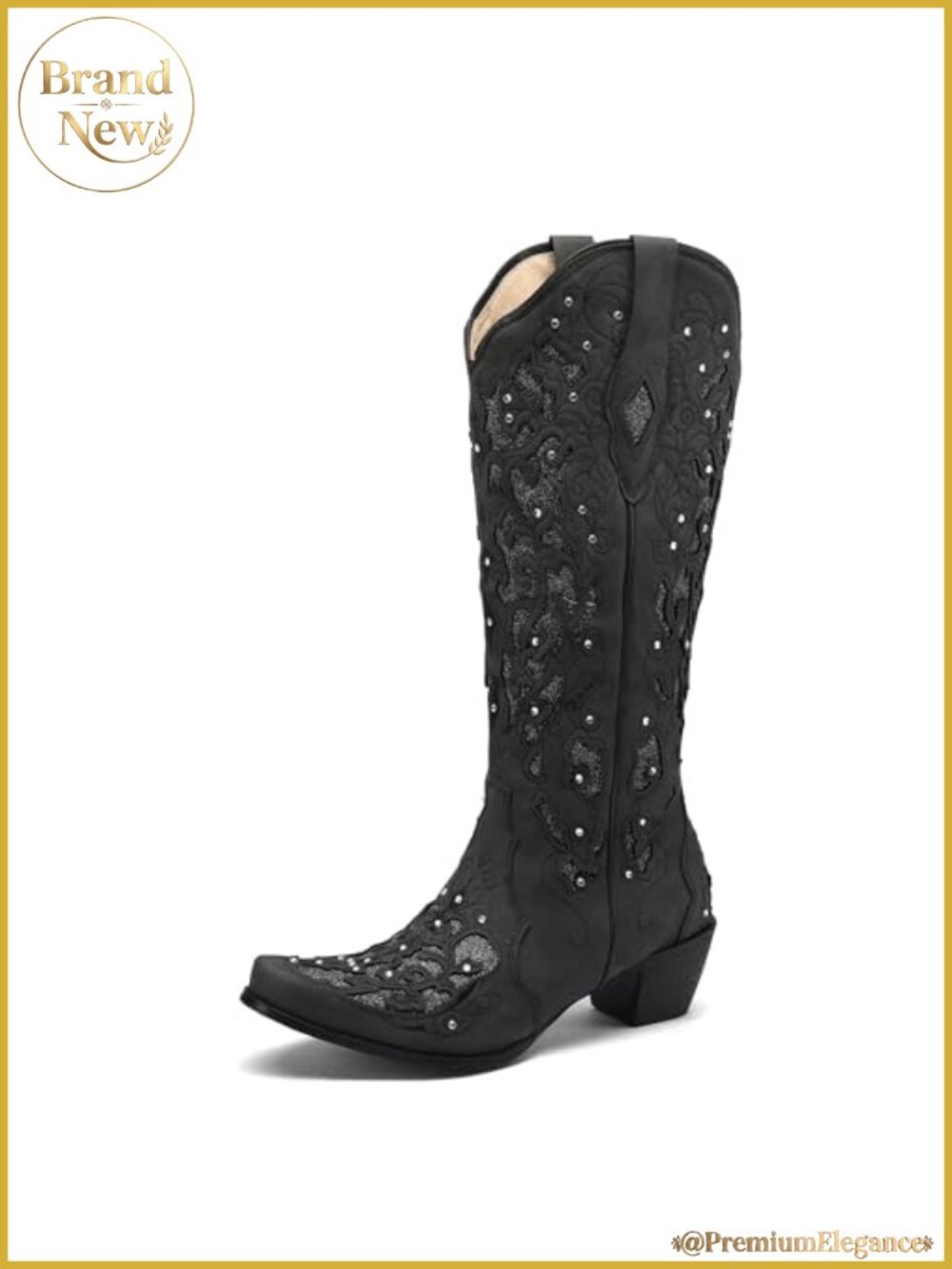 Women's Cowgirl Boots Knee High Western Boots Chunky Heel Pointed Toe Pull On